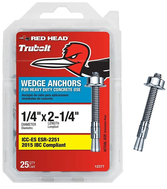 Heavy Duty Wedge Anchors, 1/4 x 2-1/4 In., 25-Pk.