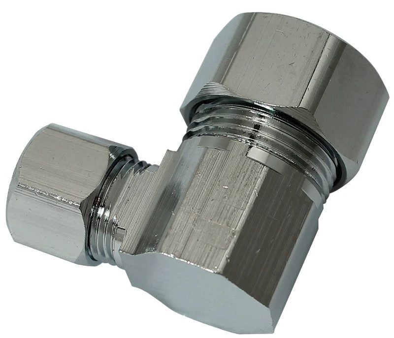 Brass Compression Angle Connector, Chrome Plated, Lead Free, 1/2" Copper X 3/8" Od