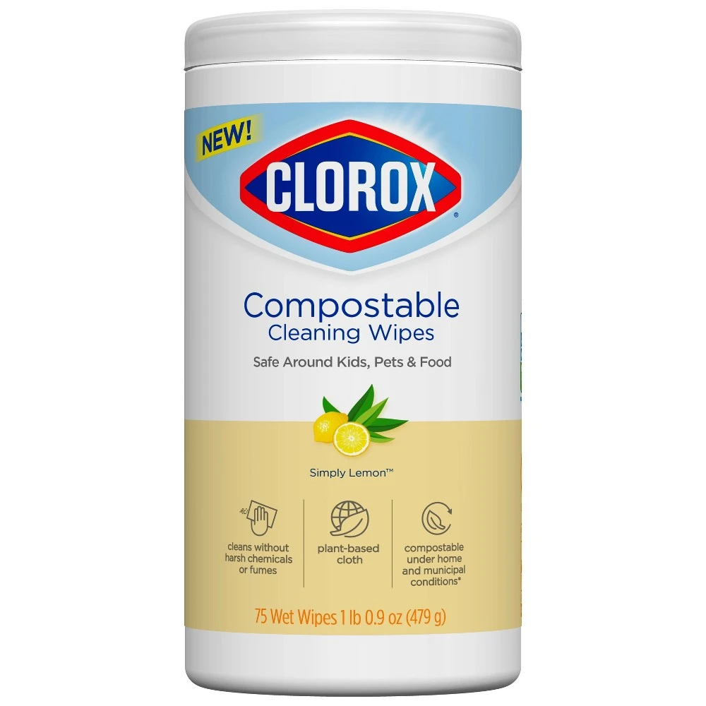 Compostable Cleaning Wipes, Simply Lemon Scent, 75 Count Pack
