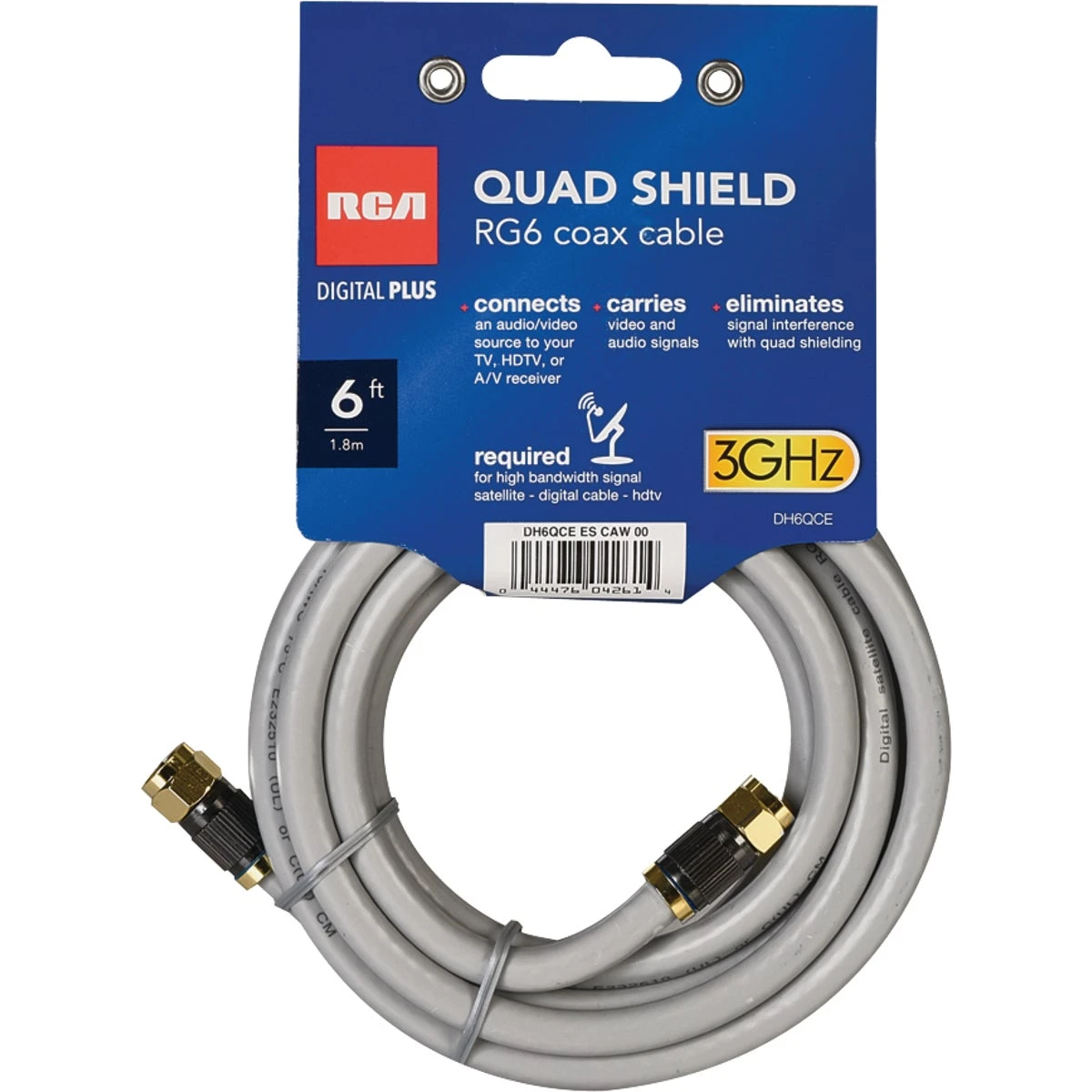 18 American Wire Gauge Quad Shielded RG6 Coaxial Cable, Black, 6 Feet Length
