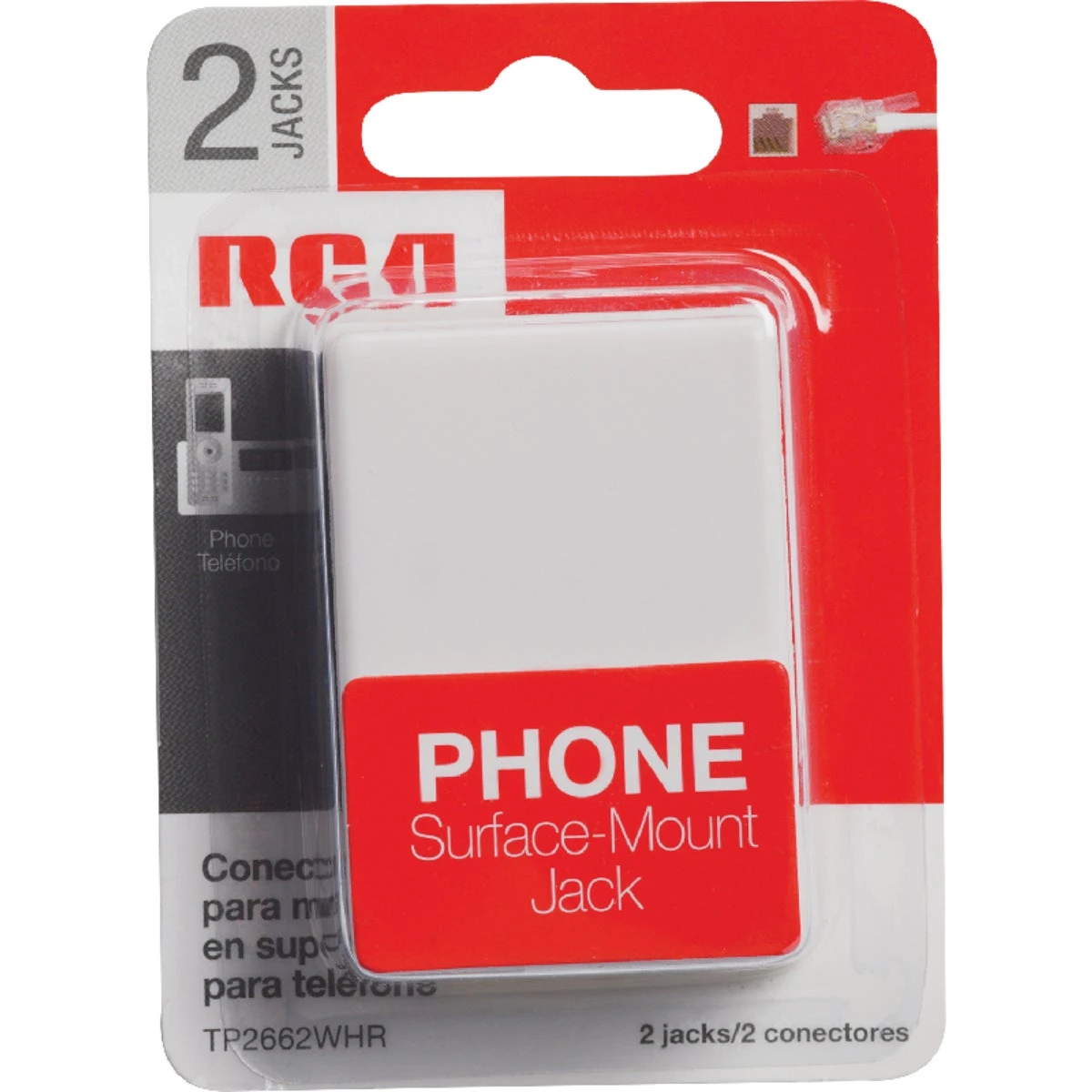 Dual Modular Phone Jack, White, 4 Wire Surface Mount, Model Tp2662whr