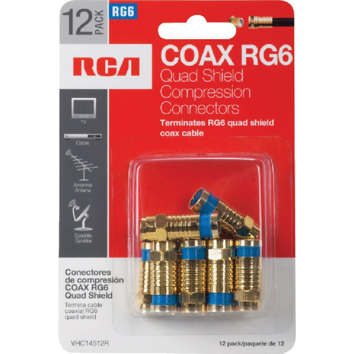 RG6 Quad Compression Connector, 12-Pk.