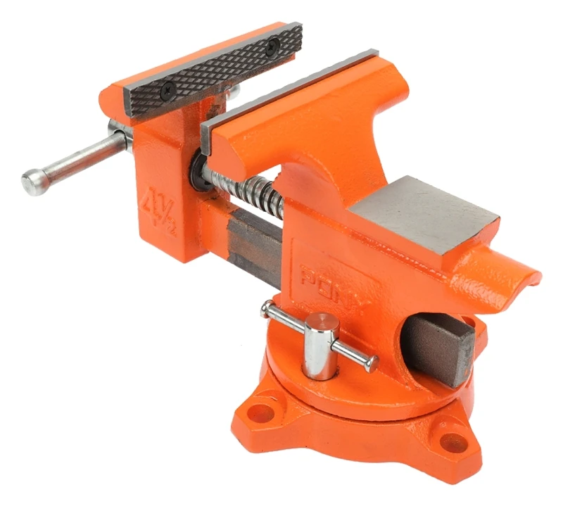 Light-duty Bench Vise With Swivel Base, 4.5-inch Jaw Capacity, Orange