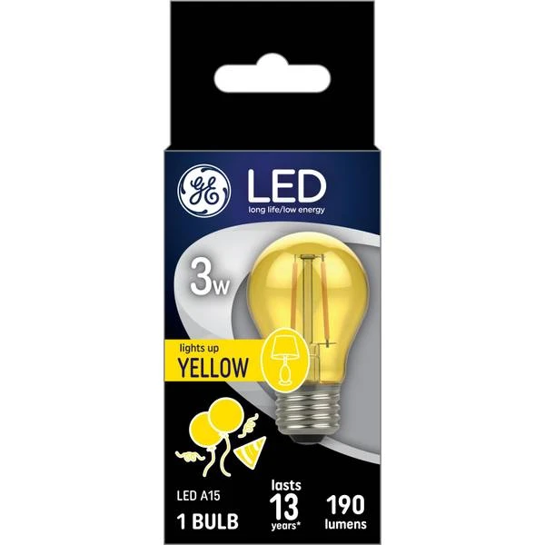 Led A15 Yellow Light Bulb, 190 Lumens, 3 Watt, Medium Base