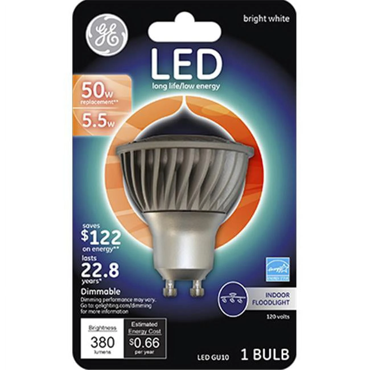 Led Floodlight Bulb, 5.5 Watt, 385 Lumens, Gu10 Base, Indoor Bright White