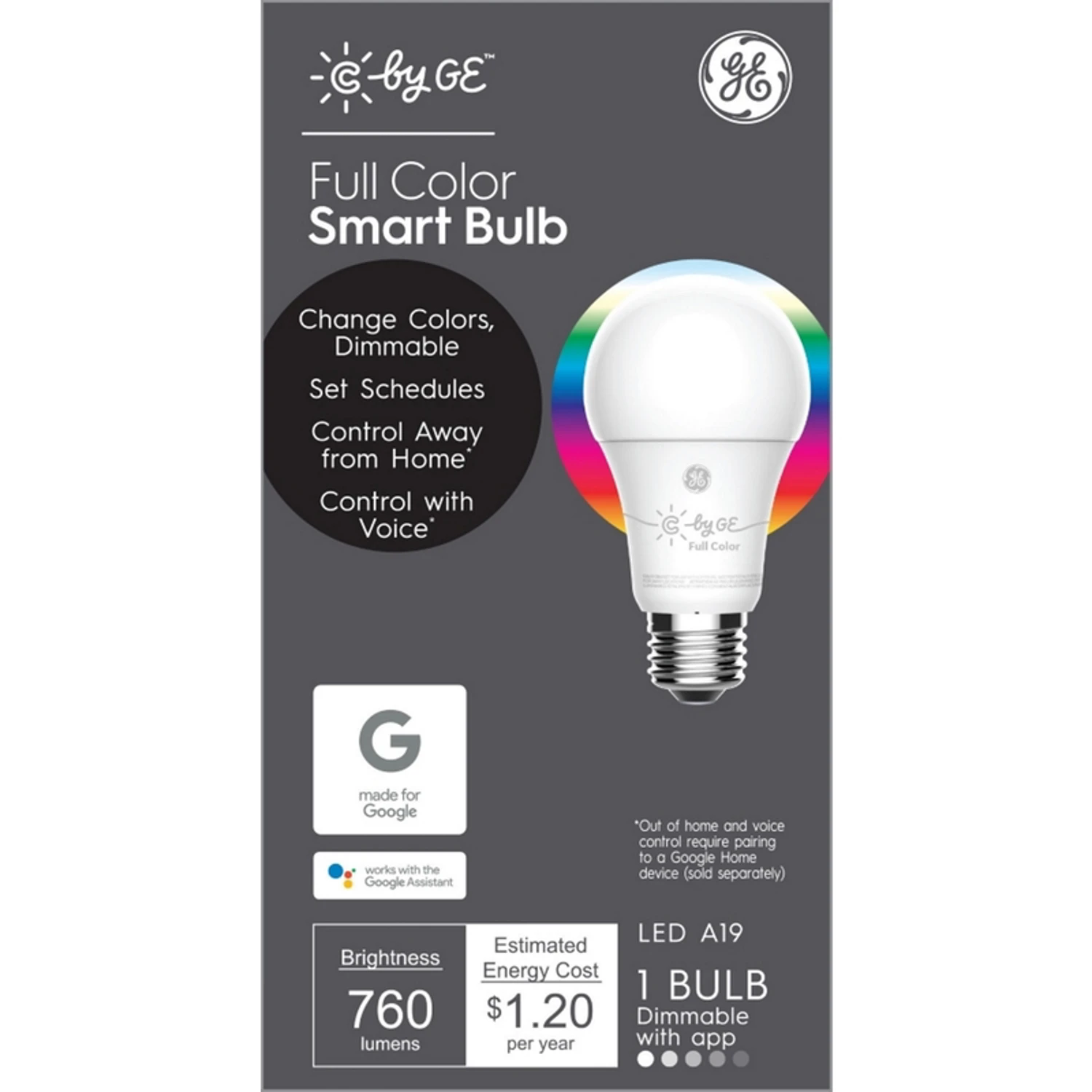 Cync LED C-Sleep Smart Bulb, A19, Multi Light Color, 800 Lumens, 11-Watts