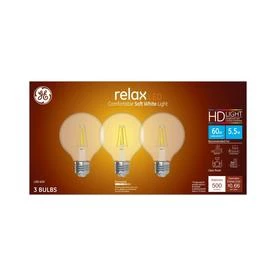 LED Globe Light Bulbs, Clear Soft White, 500 Lumens, 5.5 Watt, 3-Pk.