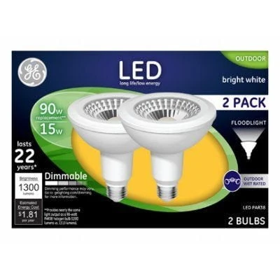 LED Outdoor Floodlights, PAR38, Medium Base, 15 Watts, 2-Pk.