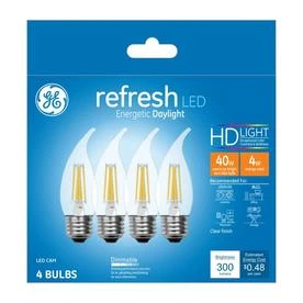 LED Chandelier Light Bulbs, Candle Shape, Clear Daylight, 300 Lumens, 4 Watt, 4-Pk.