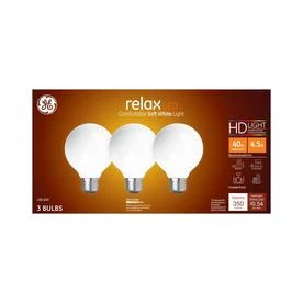Relax HD LED Globe Light Bulbs, Soft White, 350 Lumens, 4.5 Watt, 3-Pk.