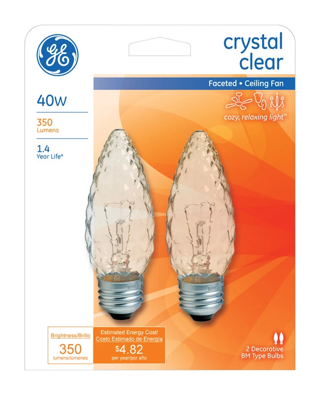 Ceiling Fan Bulb, Cut Glass Look, Decorative Blunt Tip, 40-Watts