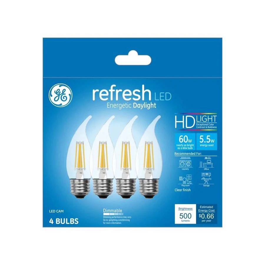 4-pack Led Chandelier Light Bulbs, Candle Shape, 5.5w, 500 Lumens, Dimmable