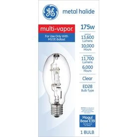 175 Watt Multi-vapor Metal Halide Light Bulb, Clear, Mogul Base, 4000k