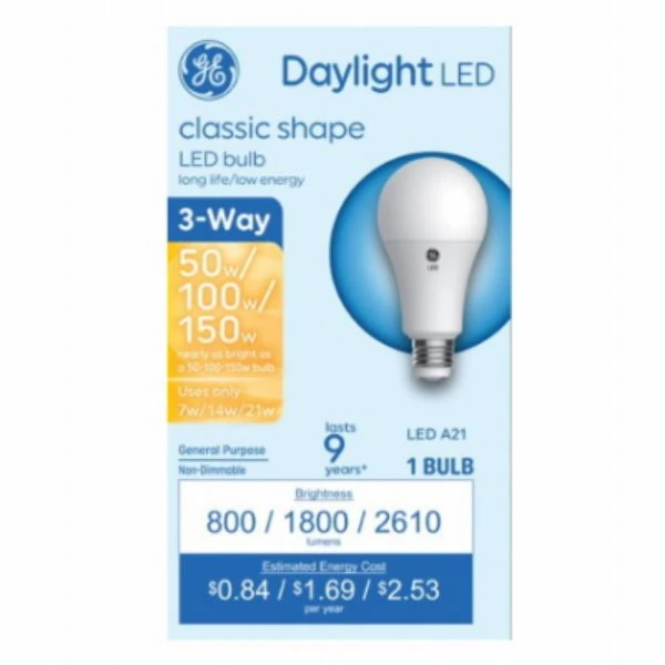 Led 3-way Light Bulb A21 Medium Base Daylight 7/14/21 Watt 2610 Lumens