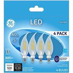 Decorative LED Light Bulbs, Candelabra Base, Daylight, Clear, Dimmable, 500 Lumens, 5 Watt, 4-Pk.