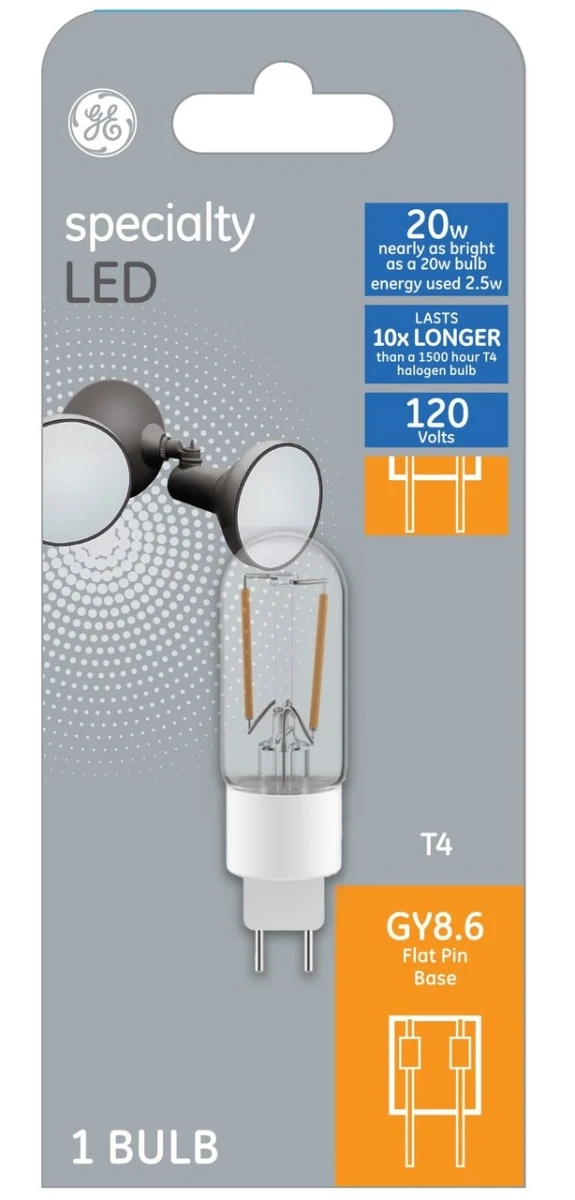 2 Watt T4 Led Light Bulb, Clear Filament Design, 170 Lumens, Gy8.6 Base