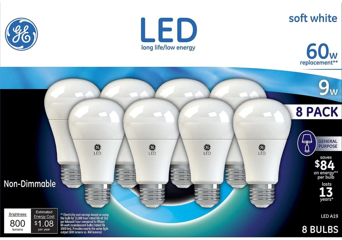 LED Light Bulbs, A19, 800 Lumens, 8.5 Watt, 2-Pk.