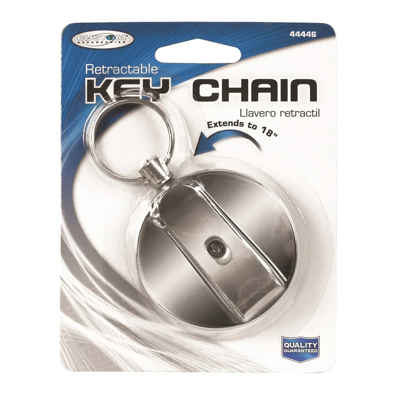 2 Ft. Chrome Retractable Key Chain With Belt Clip