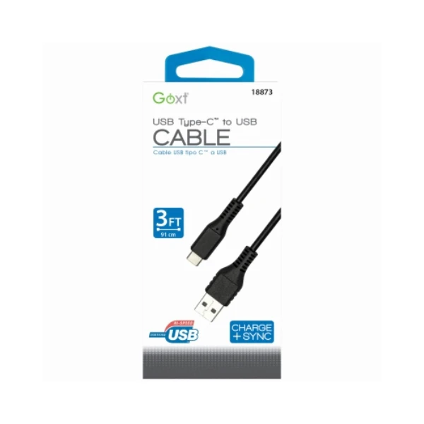 Black USB Type A to USB Type C Cable, 3 Feet Length