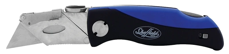 Quickchange Lockback Folding Utility Knife With Blade Storage And Belt Clip