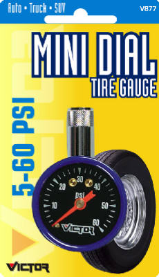 Mini Dial Tire Pressure Gauge, 5 to 60 Pounds Per Square Inch Range