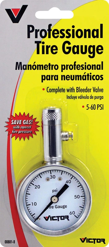 Tire Gauge With Bleeder, 60 Psi - Brass Construction