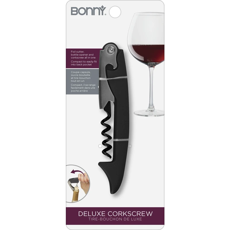 Bonny Barware Deluxe Waiters Corkscrew with Stainless Steel Construction and Built-In Bottle Opener