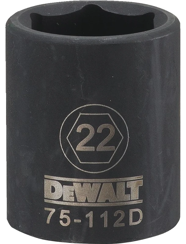 22 Millimeter Metric Impact Socket, 6-Point, Black Oxide Finish, 1/2 Inch Drive