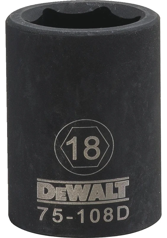 18 Millimeter Metric Impact Socket, 6-Point, Black Oxide Finish, 1/2 Inch Drive