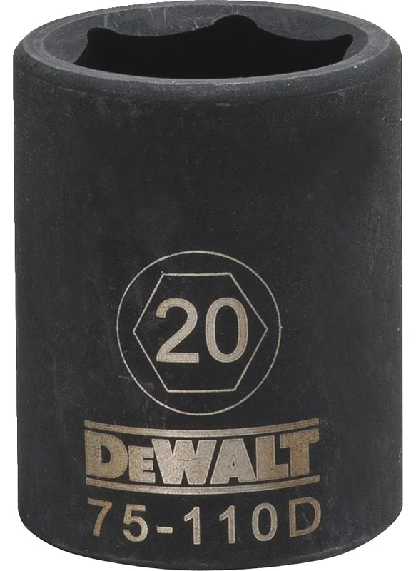 20 Millimeter Metric Impact Socket, 6-Point, Black Oxide Finish, 1/2 Inch Drive