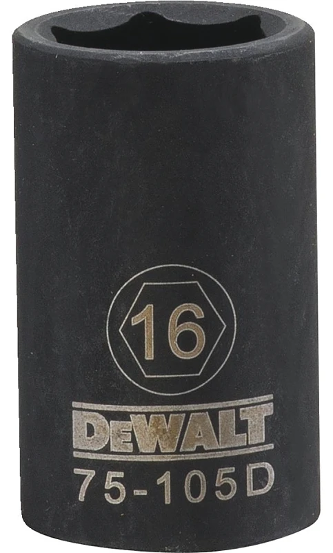 16 Millimeter Metric Impact Socket, 6-Point Design, Black Oxide Finish, 1/2 Inch Drive
