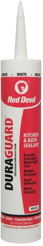 Duraguard Kitchen And Bath Siliconized Acrylic Caulk, White, 10.1 Ounce Tube