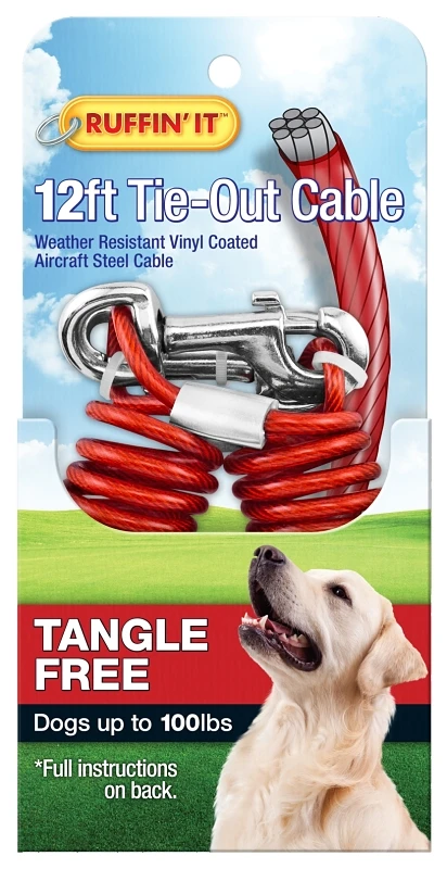 Tangle Free Large Dog Tie-out Cable, 12 Feet, 1700 Lb Strength