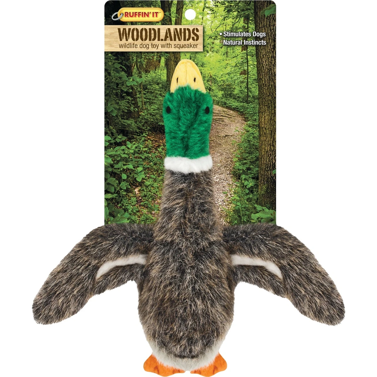 Woodlands 9 In. Plush Mallard Duck Dog Toy With Squeaker