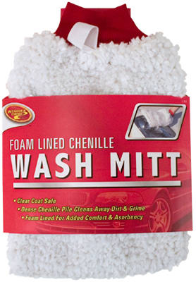 Dlx Chenille Wash Mitt With Foam Lining And Elastic Wristband