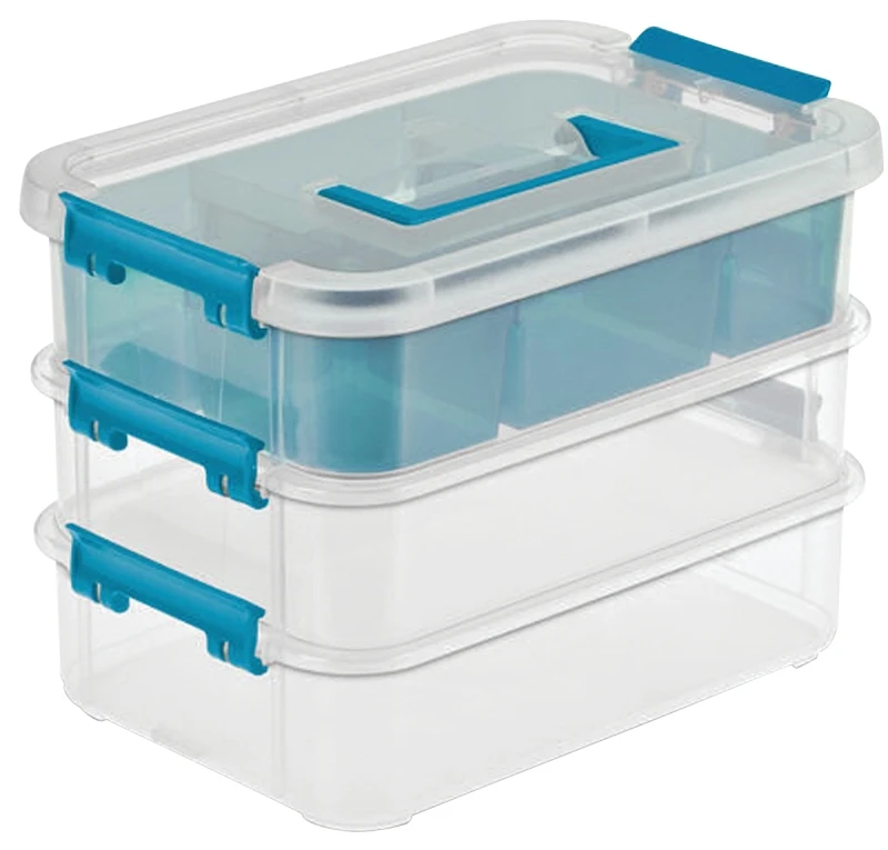 Stack & Carry 3-layer Handle Box With Removable Tray, 10.625" L X 7.25" W X 7.625" H