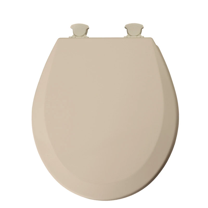 Round Beige Molded Wood Toilet Seat With Easy-clean Hinge And Sta-tite System