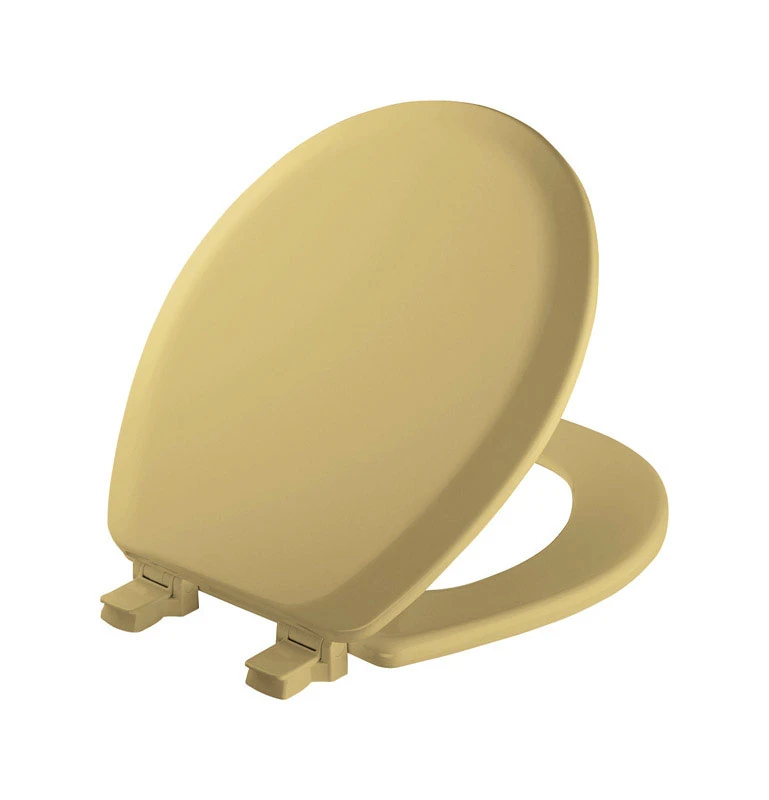 Never Loosens Round Molded Wood Toilet Seat In Harvest Gold