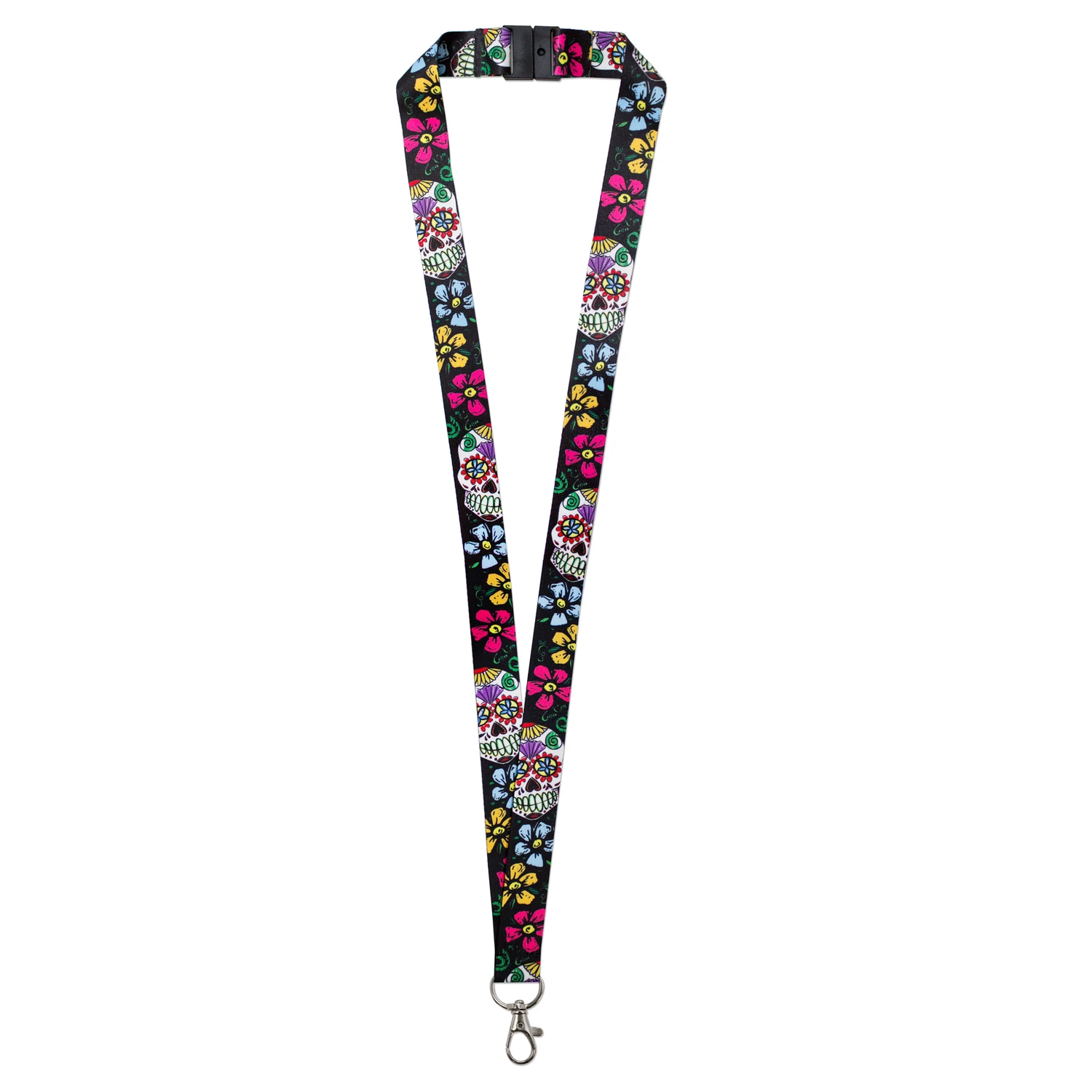 3/4 In. D Nylon Black/red/white Lanyard With Sugar Skull Design