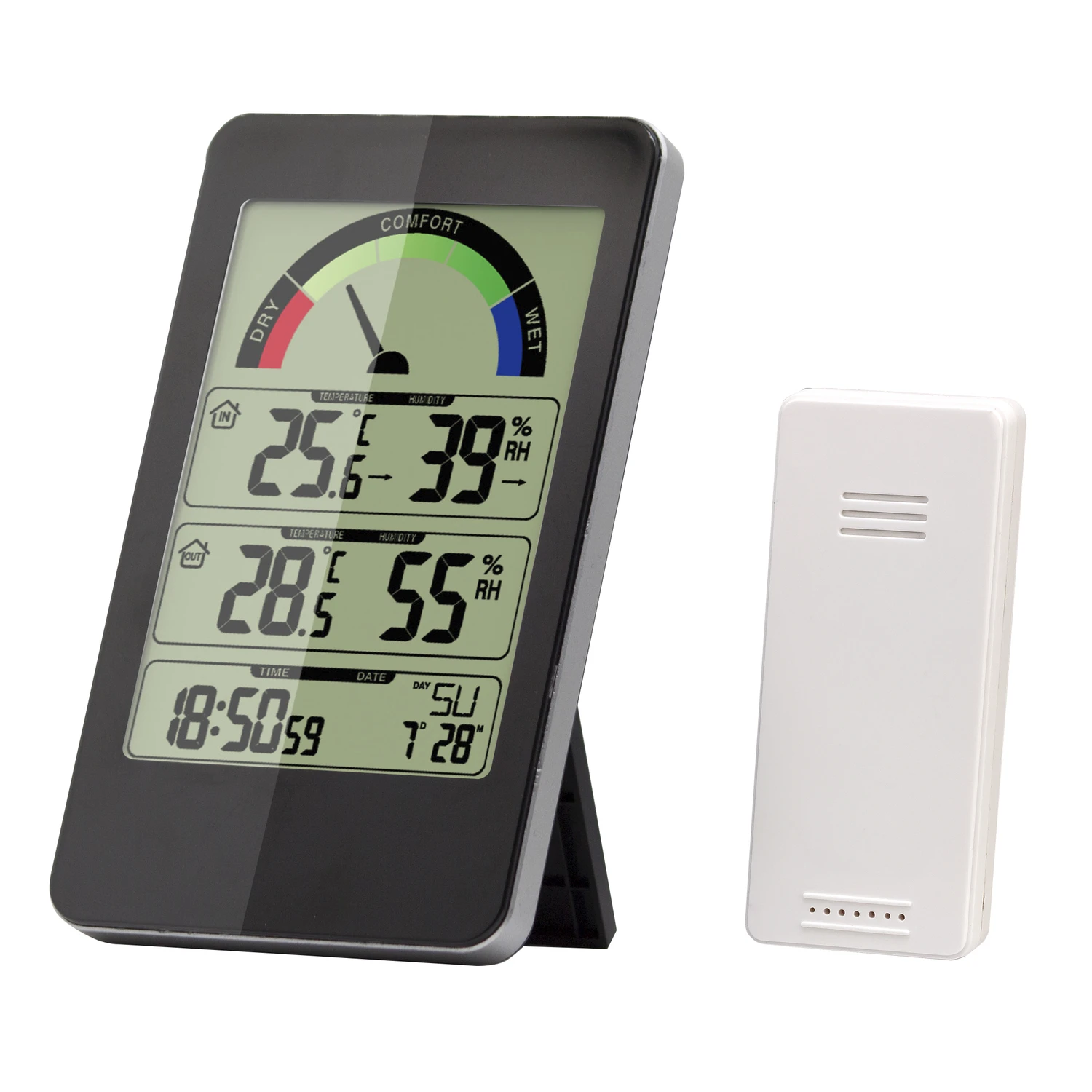 Digital Thermometer With Hygrometer, Black Plastic, 5.5 In.