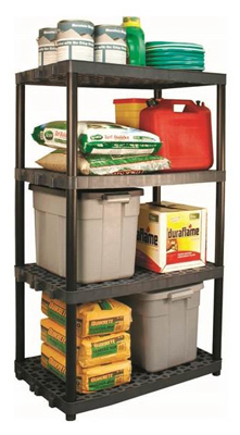 Heavy-duty Plastic Shelving Unit, 4 Shelves, Black, 24 X 36 X 61.5 Inches