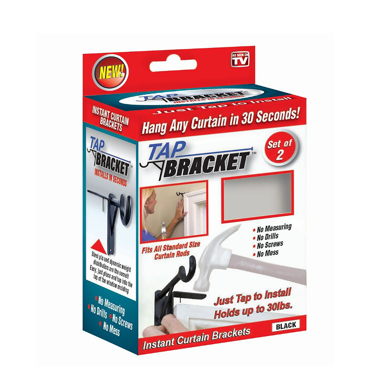 TAP BRACKET As Seen On TV Black Steel Curtain Bracket 30 lb