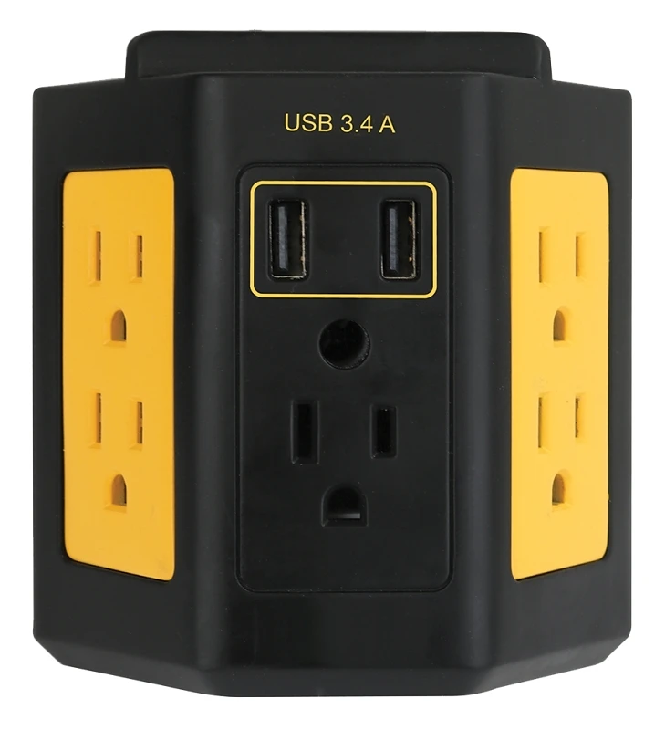 5-outlet Workshop Tap With 2 Usb Ports And 3.4a Charging Capacity