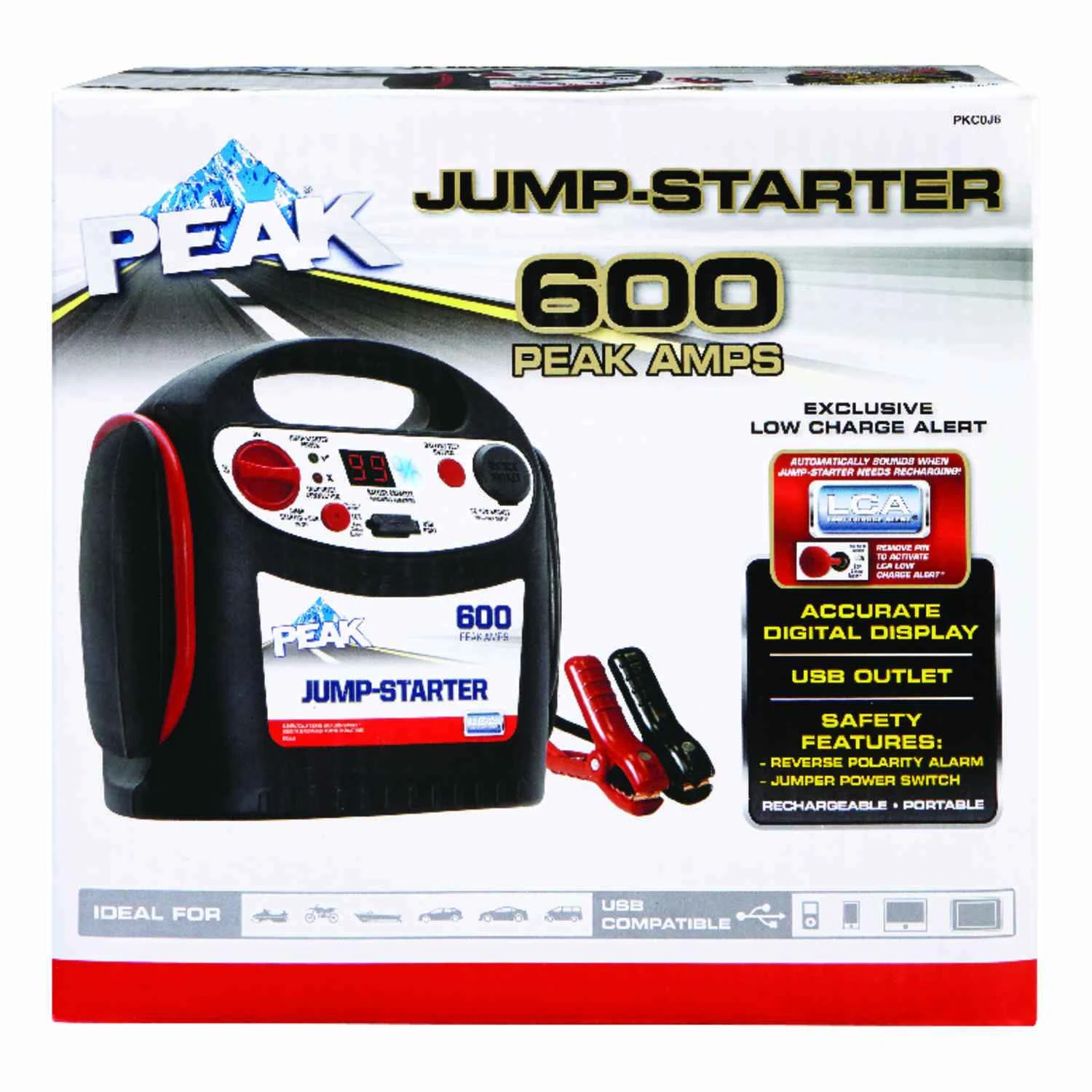 600 Peak Amp 300 Amp Automatic Jump Starter With Usb Ports And Low Charge Alert
