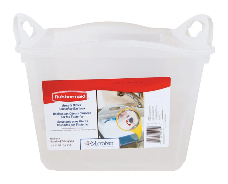 Smart Solutions Clear Plastic Dishpan With Drain, 15.25 Quarts