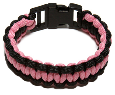 Survival Paracord Bracelet, Black/pink, 550 Lb Weight Capacity, Model Npcb550pbm