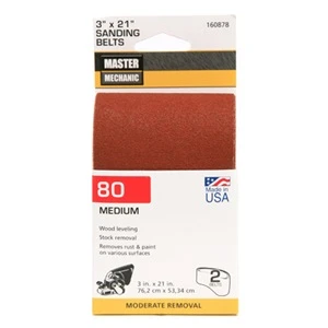 Sanding Belts, Aluminum Oxide, 80-Grit, 3 x 21 In., 2-Pk.