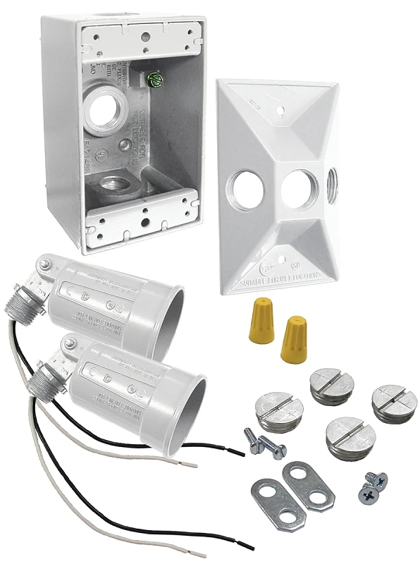 Weatherproof Floodlight Kit With 2 Die-cast Aluminum Lampholders And Zinc Box