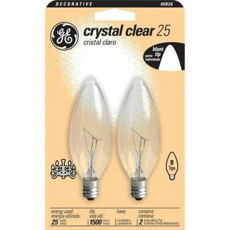 ge 48393 25-watt candelabra base blunt tip light bulbs, crystal clear, 2-pack