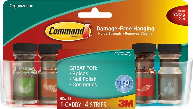 Clear Medium Organizer Caddy With Adhesive Strips For Easy Organization